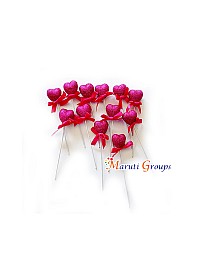 Glitter Faux Heart Ball Cake Topper Set For Cake Decorating - Cerise Pink - 12pc