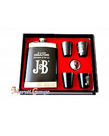 J & B – Black Hip Flask Set - Stainless Steel Hip Flask Set 9oz- Black
