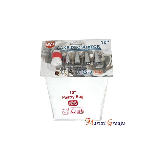 6pc Cotton Piping Bag Set – 10" (4 Nozzles , Coupler, Cotton Bag)