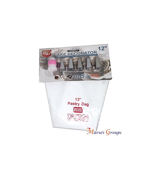6pc Cotton Piping Bag Set – 12" (4 Nozzles, Coupler, Cotton Bag)