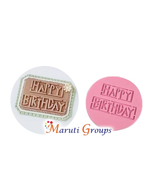 Happy Birthday Cake Stamp – Round Fondant Embosser Cookie Stamp (8cm) – Design 2