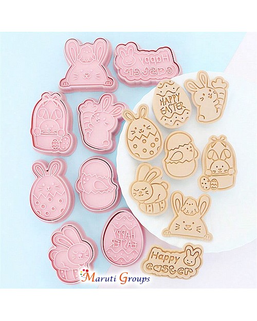 8pcs Easter Cookie Cutter Set – Cartoon Rabbit, Egg Shapes & Happy Easter Text
