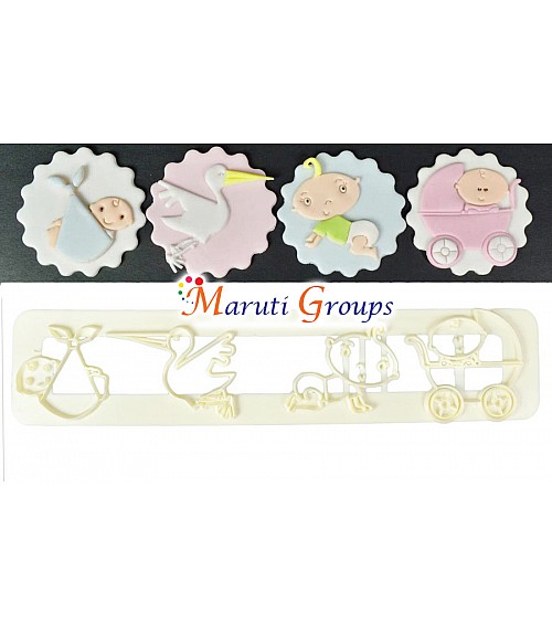 Adorable Baby Icing Cutter - Fondant Stork Pushchair Baby Shower Cutting Tool