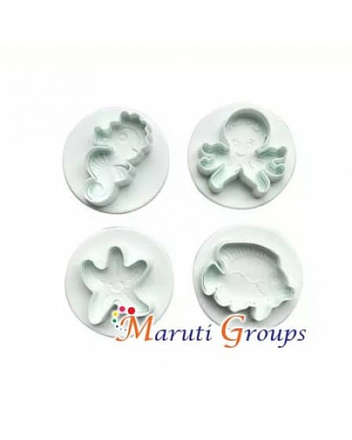 4pc Sea Animal Plunger Cutter Set - Seahorse, Starfish, Fish Cookie Cutters