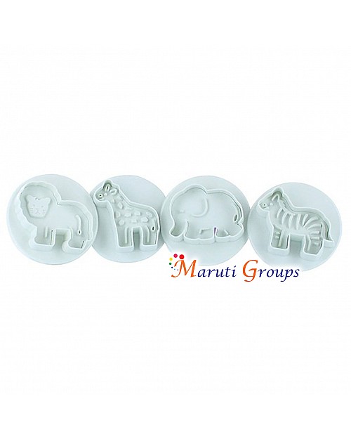 4pc Zoo Animals (Lion, Elephant, Giraffe, & Zebra) Plunger Cutter / Cookie Cutter