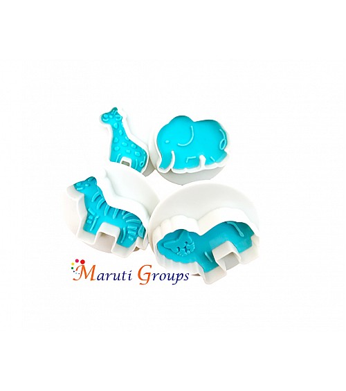 4pc Zoo Animals (Lion, Elephant, Giraffe, & Zebra) Plunger Cutter / Cookie Cutter