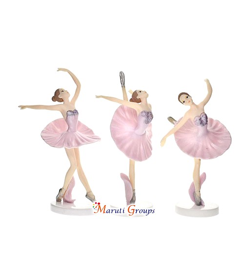 3 Pcs Pink Dancing Ballerina Girl Figurine Cake Topper Set – Miniature Ballerina Dolls