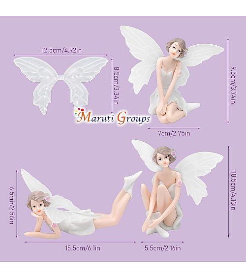 3pc Fairy Cake Topper Set – Birthday, Baby Shower, Wedding Decoration with Feather Ornament