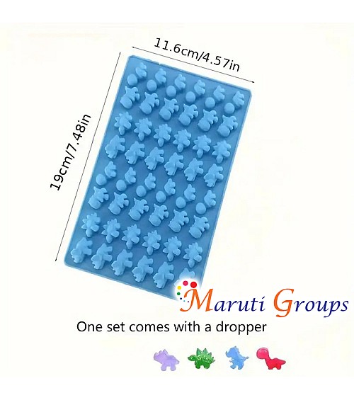 2pc Jelly Dinosaur and Silicone Dropper Chocolate Silicone Mould – 48 Cavity (19cm x 11.6cm)