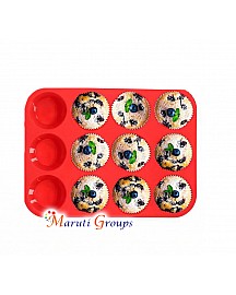 1pc 12 Cups Nonstick Silicone Muffin / Cupcake Pan Random Color Silicone Baking Mold for Pastry Cupcake Cake Tart Bread Brownie