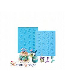 Mermaid Tail Silicone Mold / 16-cavity Fish Tail Silicone Mold, Blue, Ideal For Baking, Decorating And Making Ice Cubes, Muffins, Cupcake Toppers, Soap, Chocolate Etc