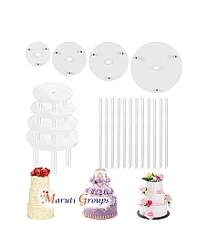  Cake Stands, 4 Pieces Cake Separator Plates, Reusable Cake Stand with 12 Pie Anchors, for Making and Stacking Multi-Tiered Pies (4, 6, 8, 10 Inch)