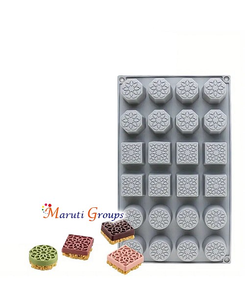 Square & Round Burfee Penda Sweetmeat Silicone Mould – Chocolate & Sweet Mould (29cm x 17cm)