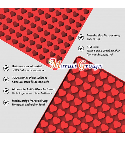 Heart Chocolate Silicone Mold - 148 Cavity Candy Mold 19.7cm x 29.7cm
