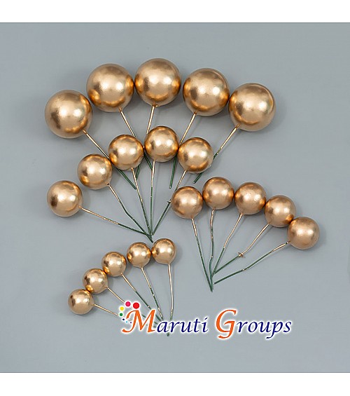 Faux Balls Cake Topper Set For Cake Decorating - Gold - 20pc