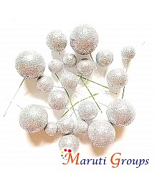 Glitter Faux Balls Cake Topper Set For Cake Decorating - Silver - 20pc
