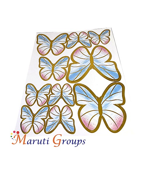 10pcs Light Blue and Baby Pink Butterfly Paper Cake Topper for Cake and Cupcake