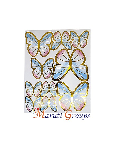 10pcs Light Blue and Baby Pink Butterfly Paper Cake Topper for Cake and Cupcake