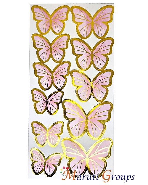 11pcs Pink Gold Rim Butterfly Paper Cake Topper for Cake and Cupcake