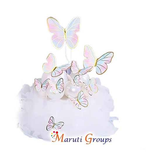 10pcs Light Blue and Baby Pink Butterfly Paper Cake Topper for Cake and Cupcake