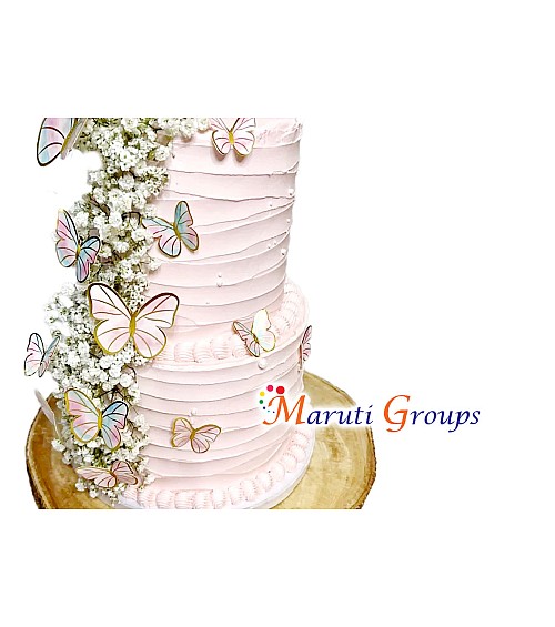 10pcs Pink & White Gold Rim Butterfly Paper Cake Topper for Cake and Cupcake