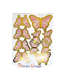 10pcs Baby Pink & White Gold Rim Butterfly Paper Cake Topper for Cake and Cupcake