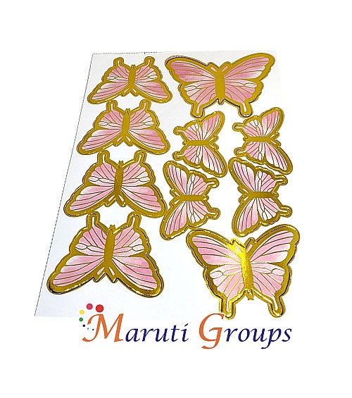 10pcs Baby Pink & White Gold Rim Butterfly Paper Cake Topper for Cake and Cupcake