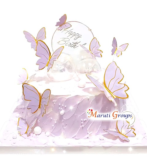 10pcs Purple Gold Rim Butterfly Cake Topper for Cakes and Cupcakes