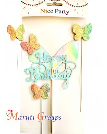 Artificial Blue - Multi Color Butterfly - Cake Topper