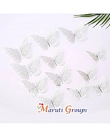 Artificial Silver Butterfly Metal Texture Cake Topper Butterflies Cake Decoration(12pcs/pack)
