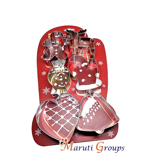 6pc Christmas Cookie Cutter Stainless Steel Set – Gingerbread, Reindeer, Sweet, Heart, Glove & Bell Shapes
