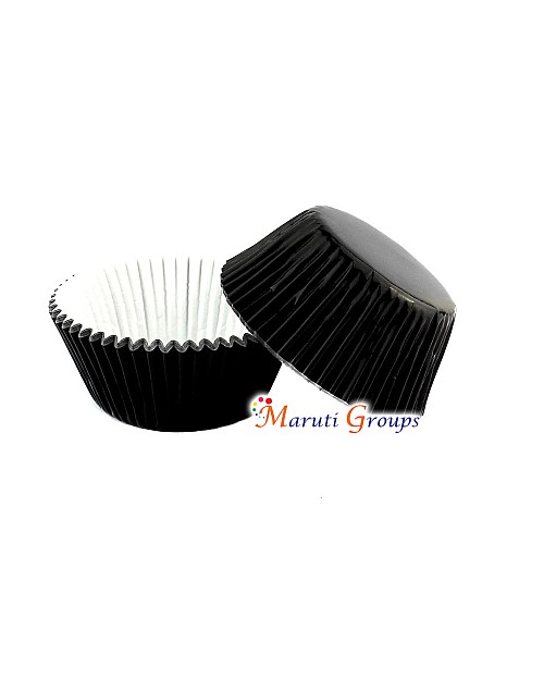 100 Pieces Foil Cupcake Liners – Black Metallic Baking Cups for Weddings and Events (Number 8 / 8cm)