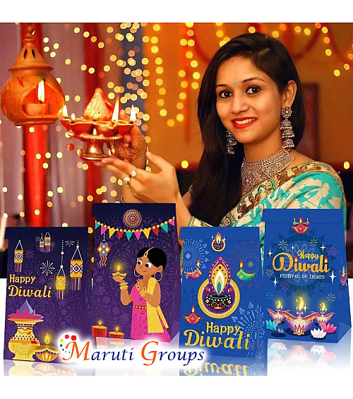 6pc Happy Diwali Party Gift Bags (with Stickers) – 22cm x 13cm – Perfect for Kids