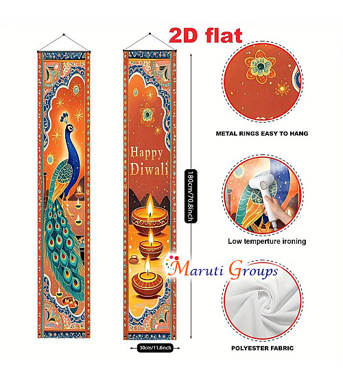 Happy Diwali Door Banner – Indian Festival Peacock Door Hanging (180cm x 70cm)