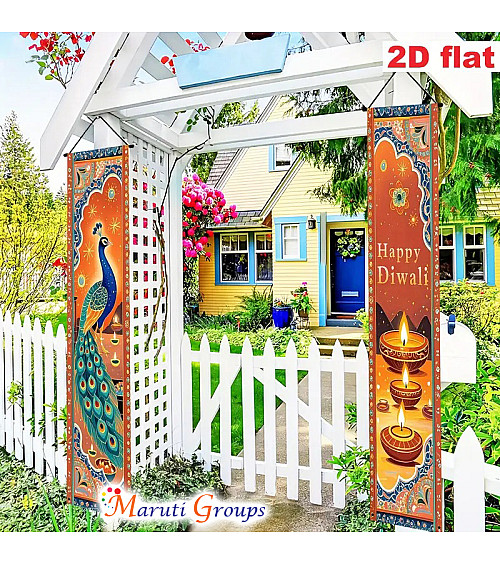 Happy Diwali Door Banner – Indian Festival Peacock Door Hanging (180cm x 70cm)