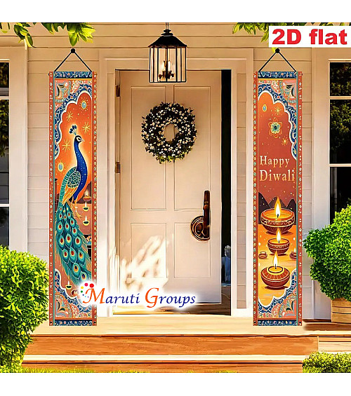 Happy Diwali Door Banner – Indian Festival Peacock Door Hanging (180cm x 70cm)