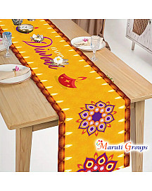 Happy Diwali Lamp Celebration Table Runner Over Tablecloth – 180cm x 35cm