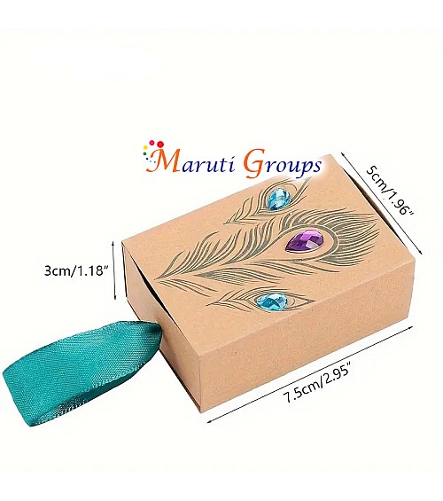 5pcs Happy Diwali Peacock Feather Pattern Colored Rhinestone Drawer-Shaped Gift Boxes – Ideal for Weddings & Indian Festivals 5cm x 3cm x 7.5cm