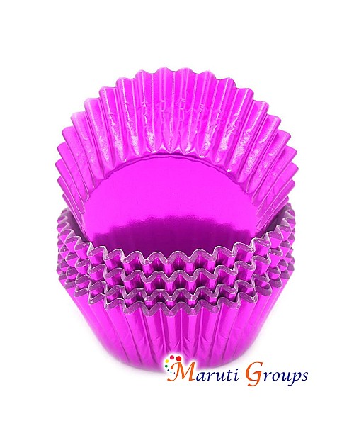 100 Pieces Foil Cupcake Liners – Pink Metallic Baking Cups (Size: 12cm / No.12)
