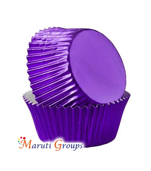 100 Pieces Foil Cupcake Liners – Purple Metallic Baking Cups for Weddings and Events (Size 8cm / Number 8)