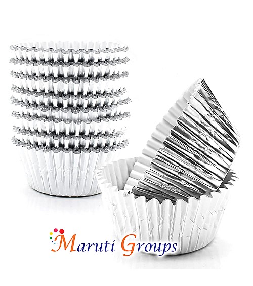 100 Pieces Foil Cupcake Liners - Silver Metallic Baking Cups - 7cm / No. 7