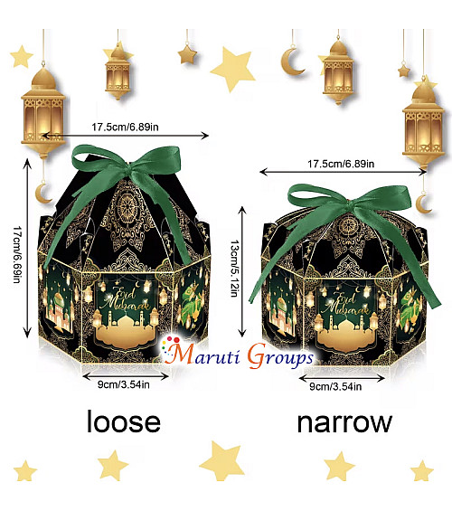 8pcs Black Eid Gift Box Set with Green Ribbon (4 Gift Boxes + 4 Ribbons) – Ramadan 3D Candy Boxes