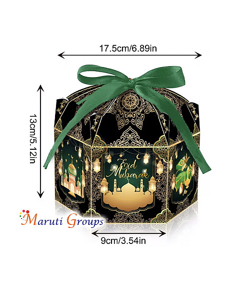 8pcs Black Eid Gift Box Set with Green Ribbon (4 Gift Boxes + 4 Ribbons) – Ramadan 3D Candy Boxes