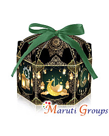 8pcs Black Eid Gift Box Set with Green Ribbon (4 Gift Boxes + 4 Ribbons) – Ramadan 3D Candy Boxes