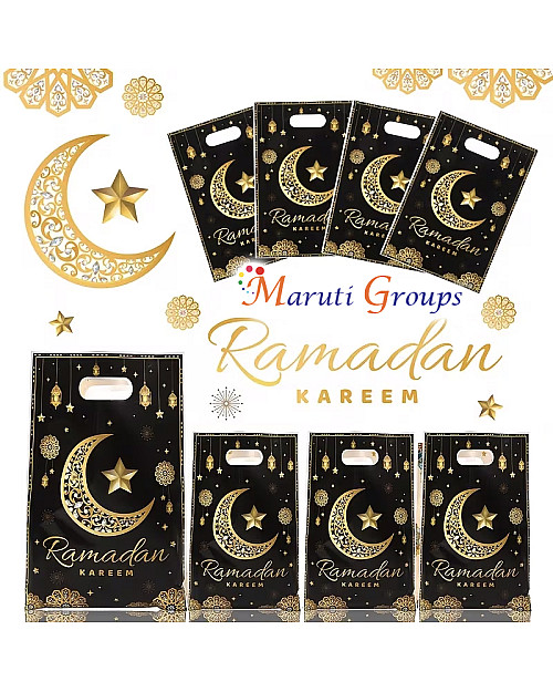 10pcs Ramadan Kareem Gift Bags – Black & Gold Loot Bags (25cm x 16.5cm)