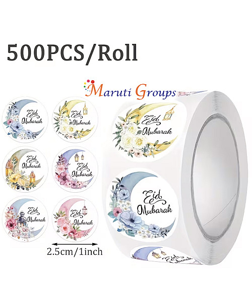 500pcs Eid Stickers Roll – 2.5cm PVC Self-Adhesive Stickers