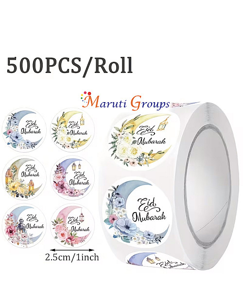 500pcs Eid Stickers Roll – 2.5cm PVC Self-Adhesive Stickers