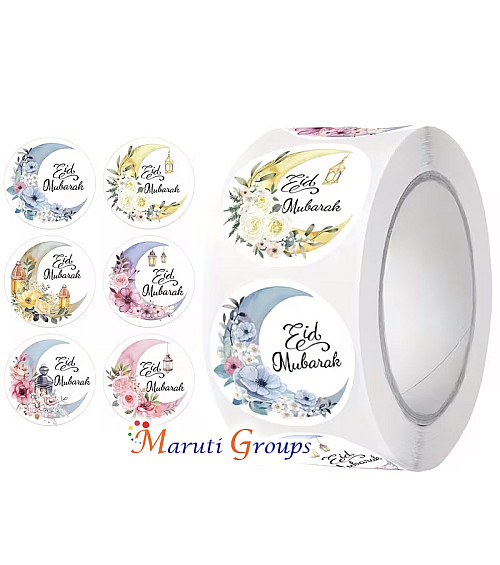 500pcs Eid Stickers Roll – 2.5cm PVC Self-Adhesive Stickers