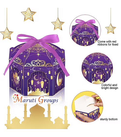 8pcs Purple Eid Gift Box Set (4 Gift Boxes + 4 Ribbons) – Ramadan 3D Candy Boxes