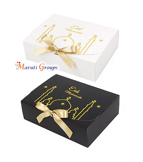 6pcs Eid Mubarak Hot Stamping Gift Box Set – Black & White (26.97 x 19.76 x 7.98cm)